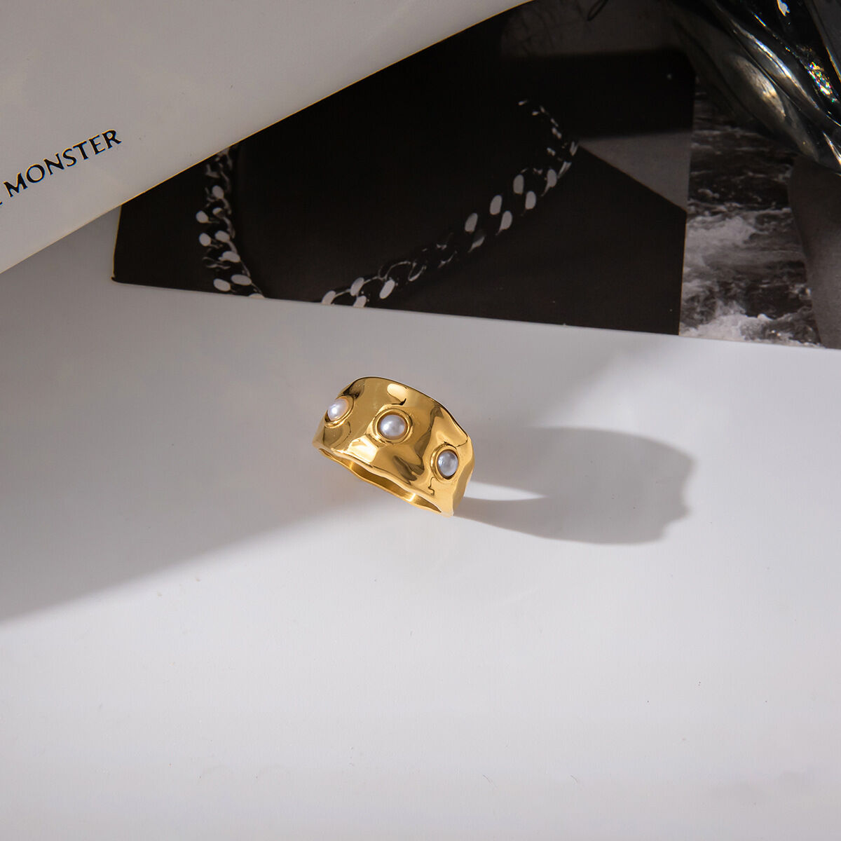 1 Piece Designable Irregular Shape Stainless Steel Waterproof Gold Color Statement Rings h5 Picture6