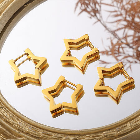 1 Pair Star Shape Stainless Steel Waterproof Gold Color Hoop Earrings 2