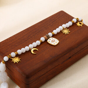 1 Piece Retro Devil's Eye Sun Beads Acrylic Gold Color Women's Pendant Necklaces h5 Picture5