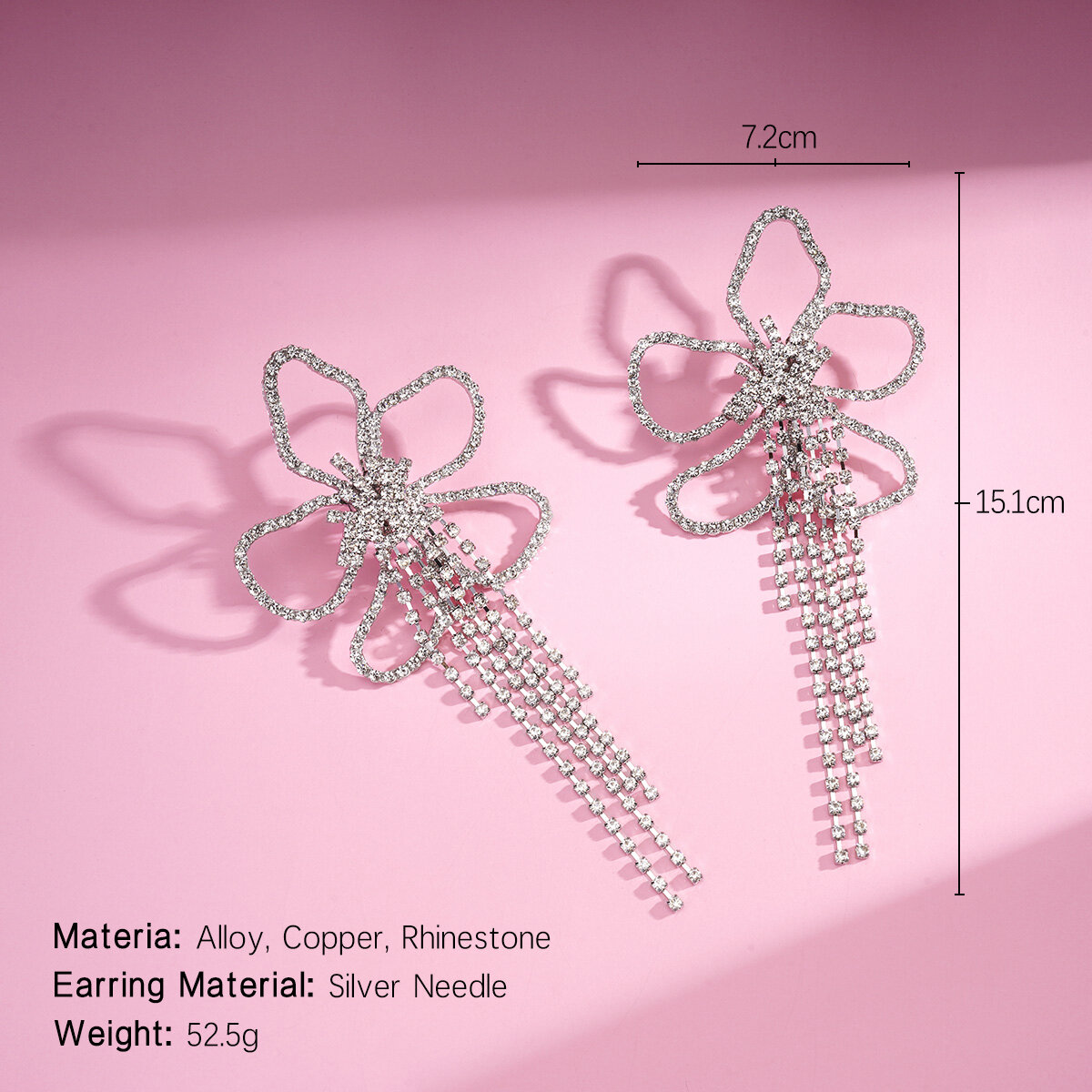 1 Pair Festive Series Flower Tassel Copper Party Earrings h5