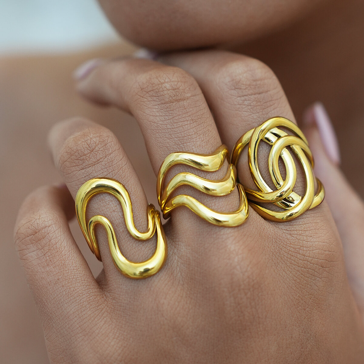 1 Piece Simple  Retro Irregular Shape Stainless Steel Waterproof  Gold Color Women's Statement Rings h5 Picture4
