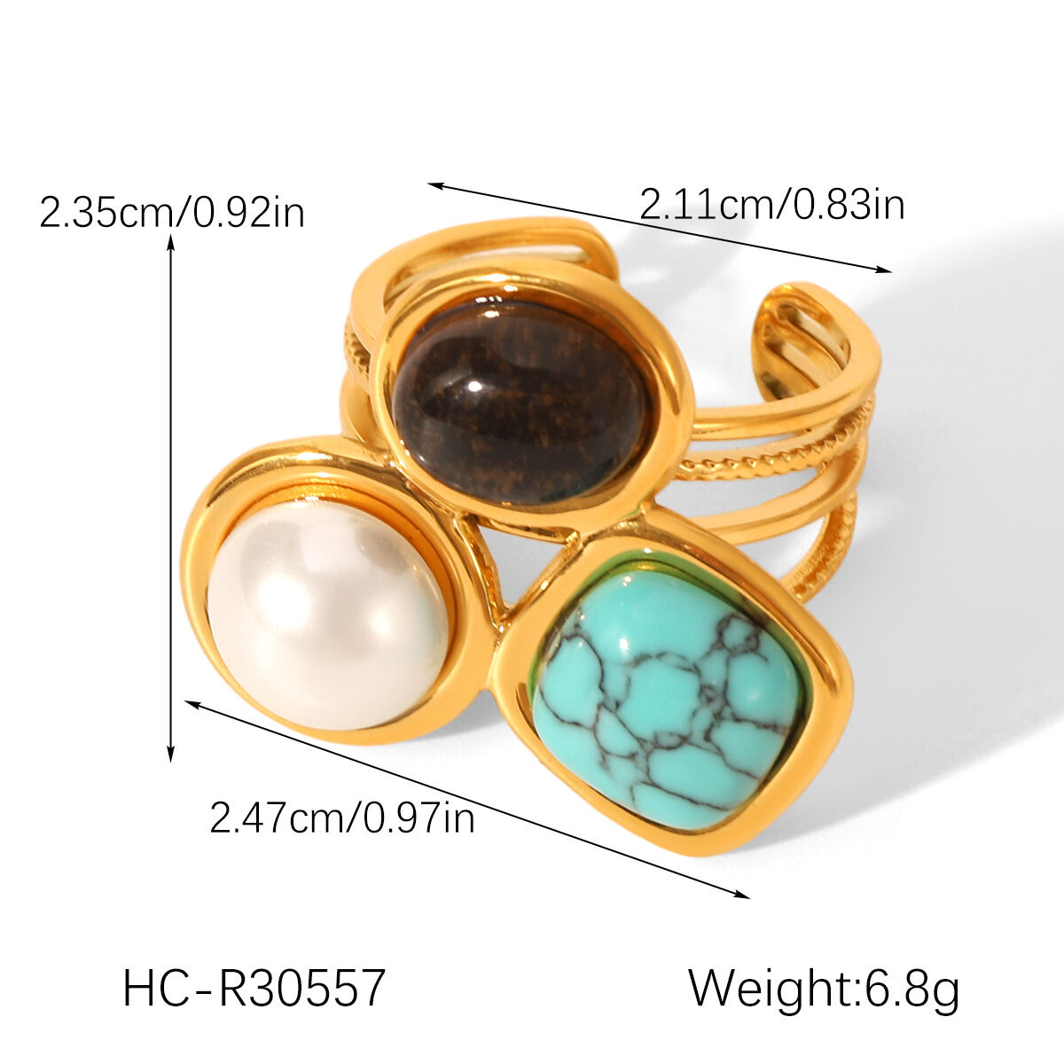 Bague luxueuse en acier inoxydable de forme irrégulière, couleur or, avec pierres précieuses, pour femme Image2