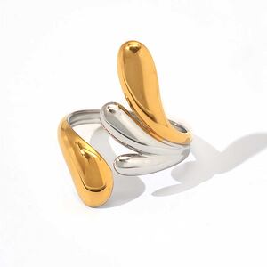 1 Piece Simple Irregular Shape Stainless Steel Waterproof Gold Color Women's Statement Rings h5