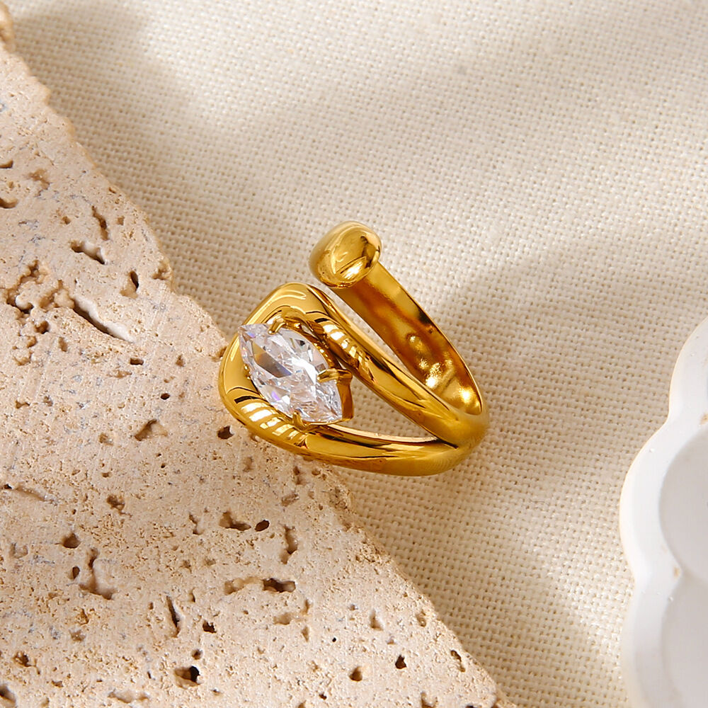 1 Piece Luxurious  Elegant Irregular Shape Stainless Steel Waterproof   Zircon Statement Rings 2