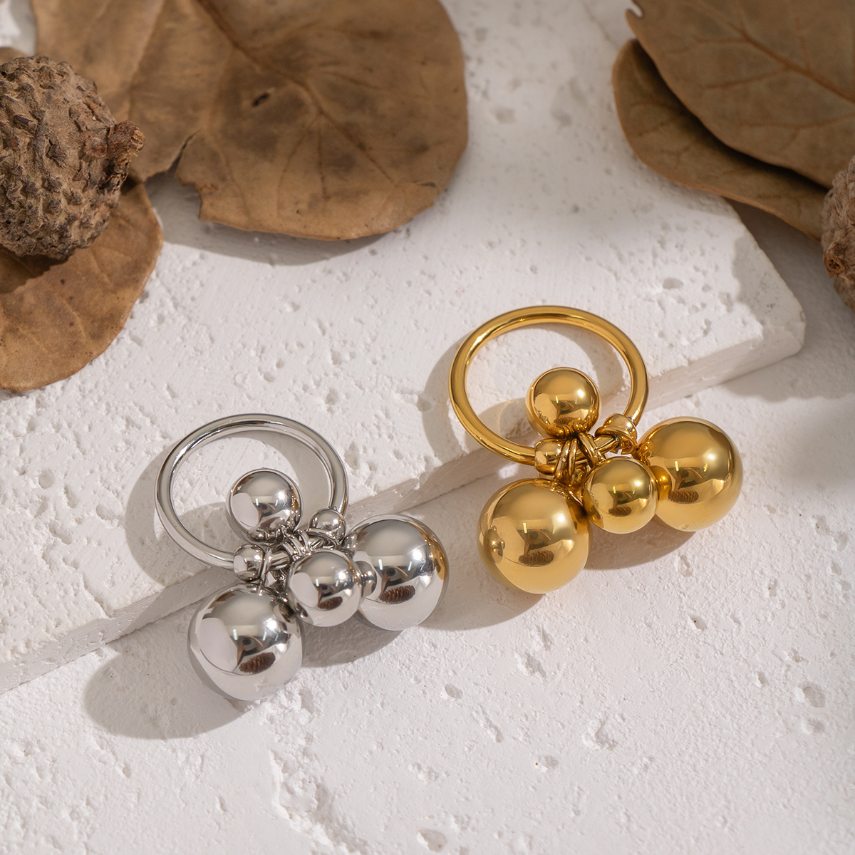 1 Piece Beads Stainless Steel Waterproof Gold Color Statement Ring Picture4