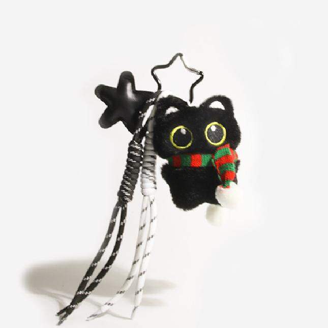 Red And Green Scarf Black Cat Pendant - Star Style Picture3