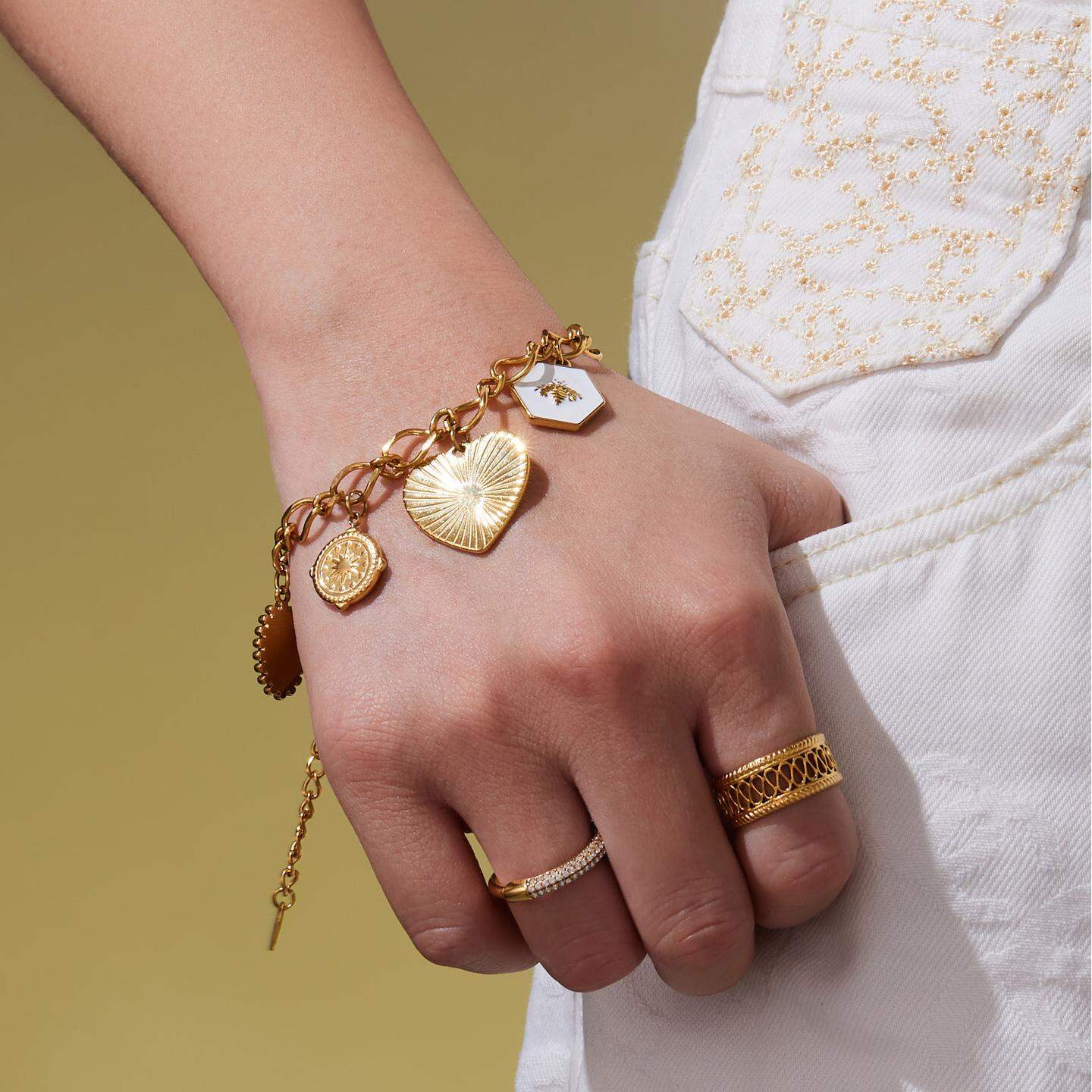 Set di gioielli da donna color oro impermeabili in acciaio inossidabile con cuore della serie Shinning 2
