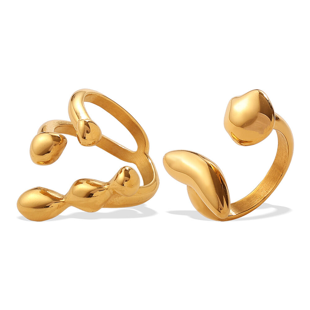1 Piece Irregular Shape Stainless Steel Waterproof Gold Color Statement Ring Picture5