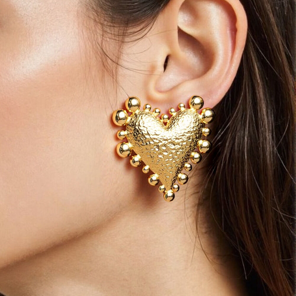 1 Pair Punk Heart Stainless Steel Waterproof Gold Color Stud Earrings