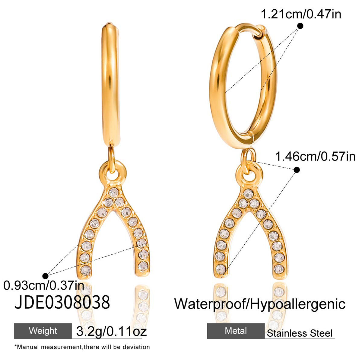 1 Pair Elegant Irregular Shape Stainless Steel Waterproof Gold Color Zircon Women's Drop Earrings h5Picture2