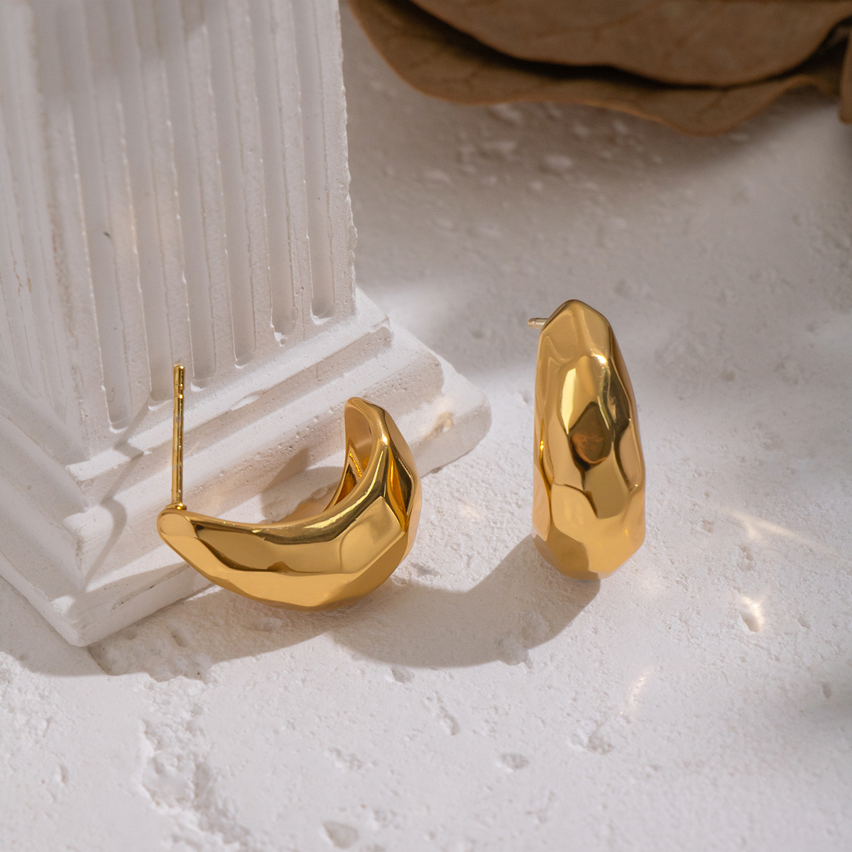 1 Pair Hammer Pattern Stainless Steel Waterproof Gold Color Stud Earrings Picture4