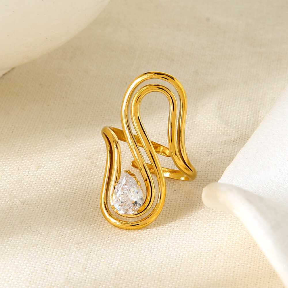1 Piece Romantic Elegant Circle Rectangle Stainless Steel Waterproof Zircon Women‘s Statement Rings h5Picture6