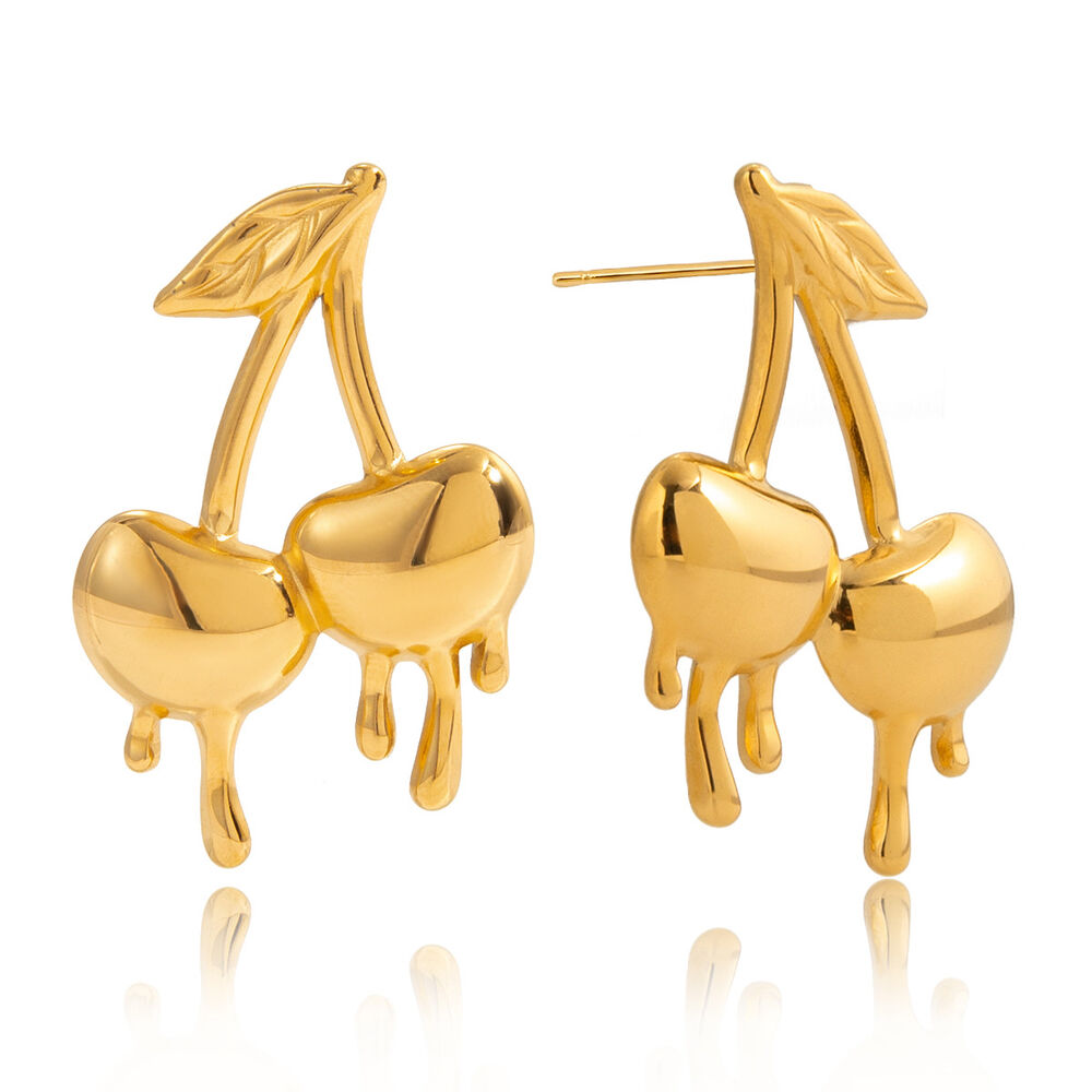 1 Pair Romantic Cherry Stainless Steel Waterproof Gold Color Women's Stud Earrings Picture6