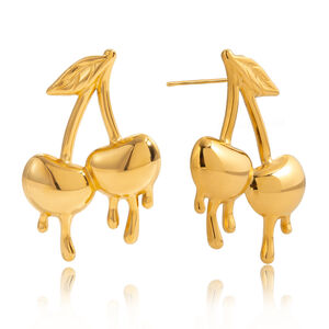 1 Pair Romantic Cherry Stainless Steel Waterproof Gold Color Women's Stud Earrings h5 Picture6