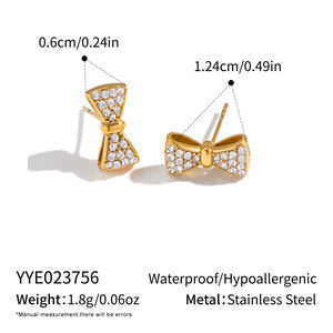 1 Pair Bow Knot Stainless Steel Waterproof Gold Color Stud Earrings h5