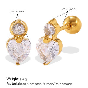 1 Pair Flower Stainless Steel Waterproof Gold Color Rhinestone Stud Earrings h5 Picture2