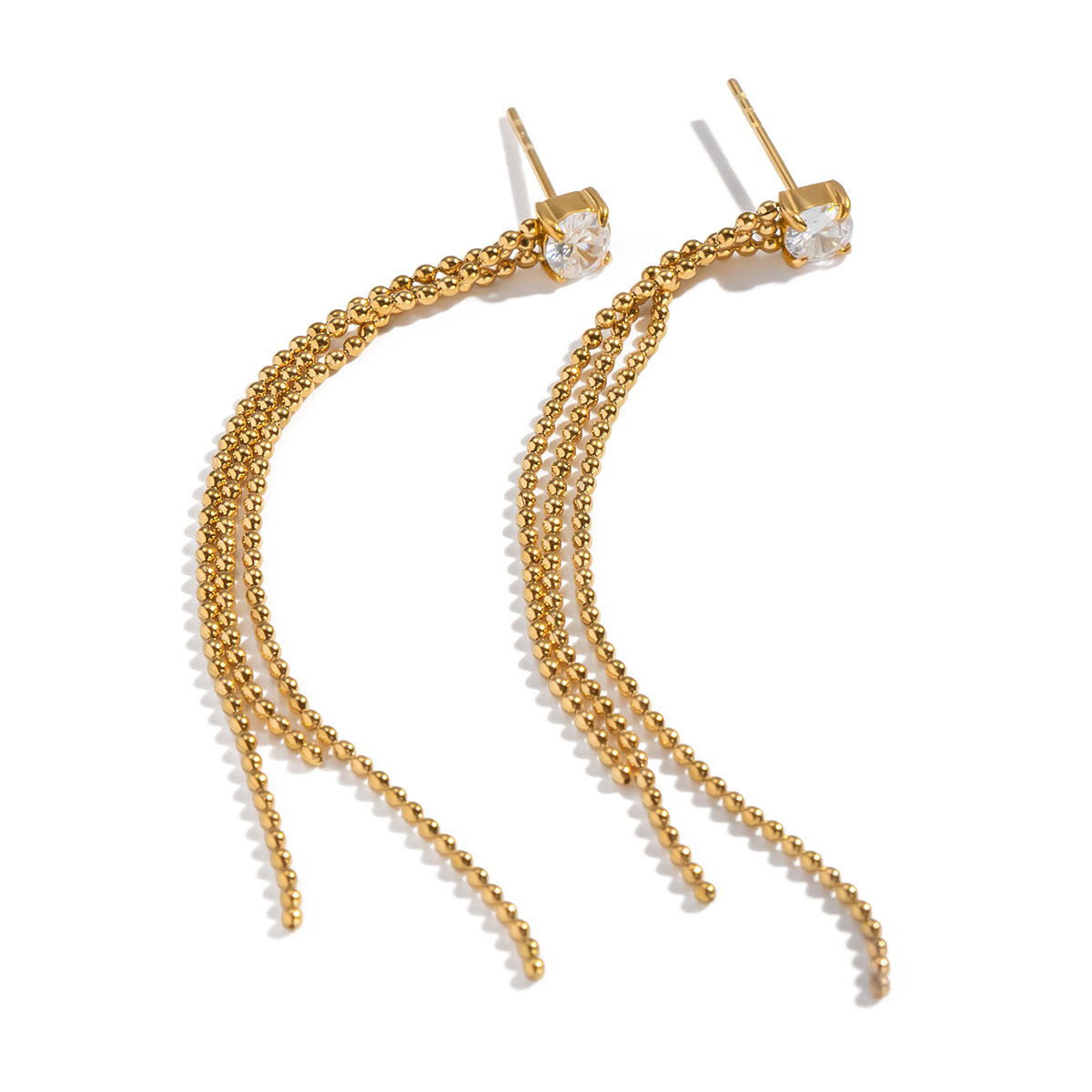 1 Pair Tassel Stainless Steel Waterproof Gold Color Zircon Dangle Earrings h5 Picture5