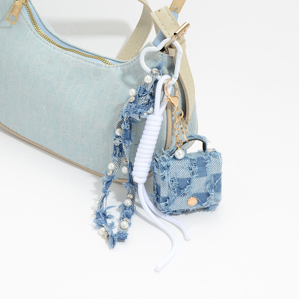 1 Piece Denim Heart Bow Knot Bag Charm 2