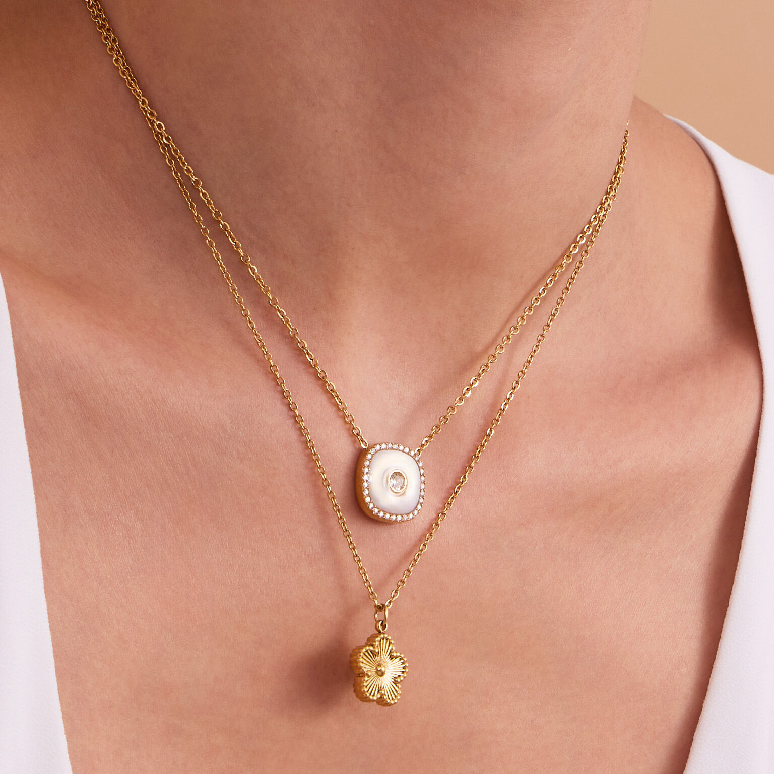 Simple Flower Stainless Steel Waterproof Gold Color Women's Jewelry Sets 2