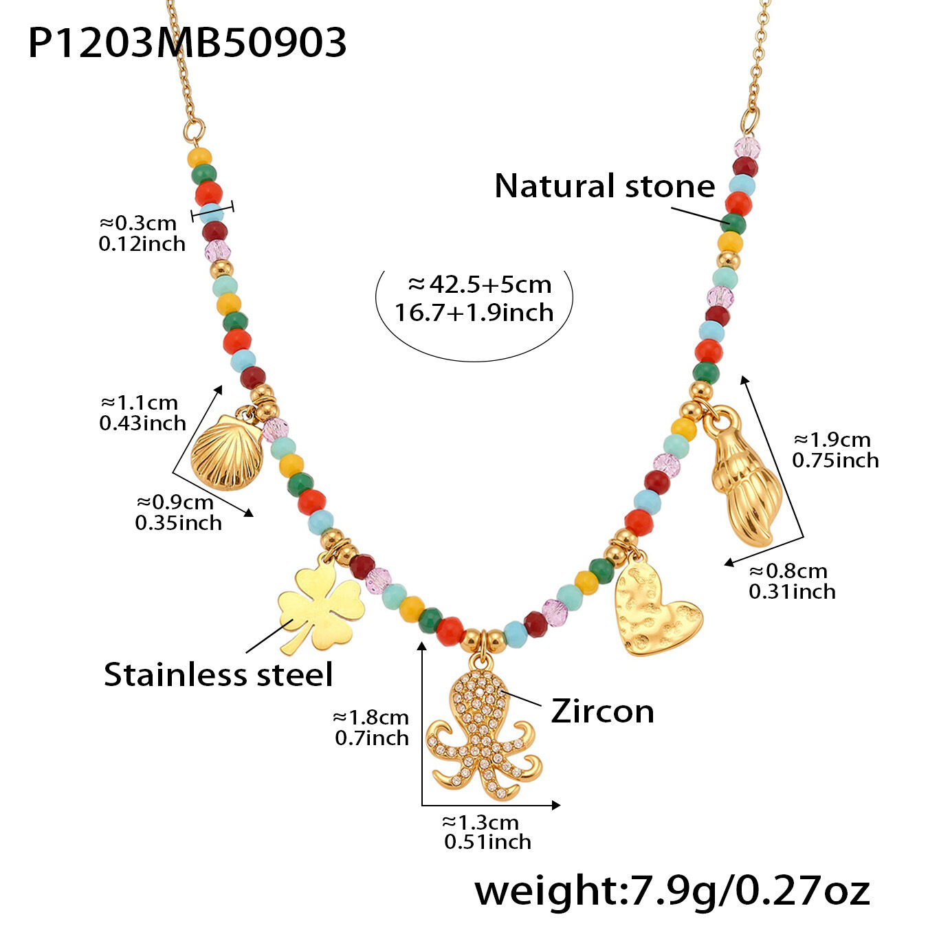 P1203-Colorful Beaded Diy Necklace 43+5Cm Picture5