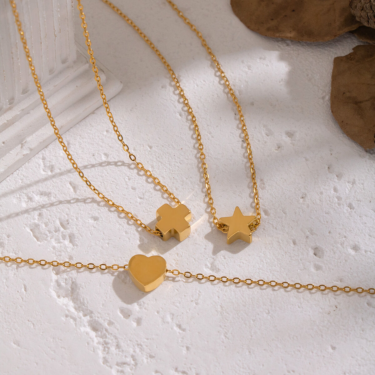 1 Piece Daily Heart Star Stainless Steel Waterproof  Gold Color Pendant Necklace