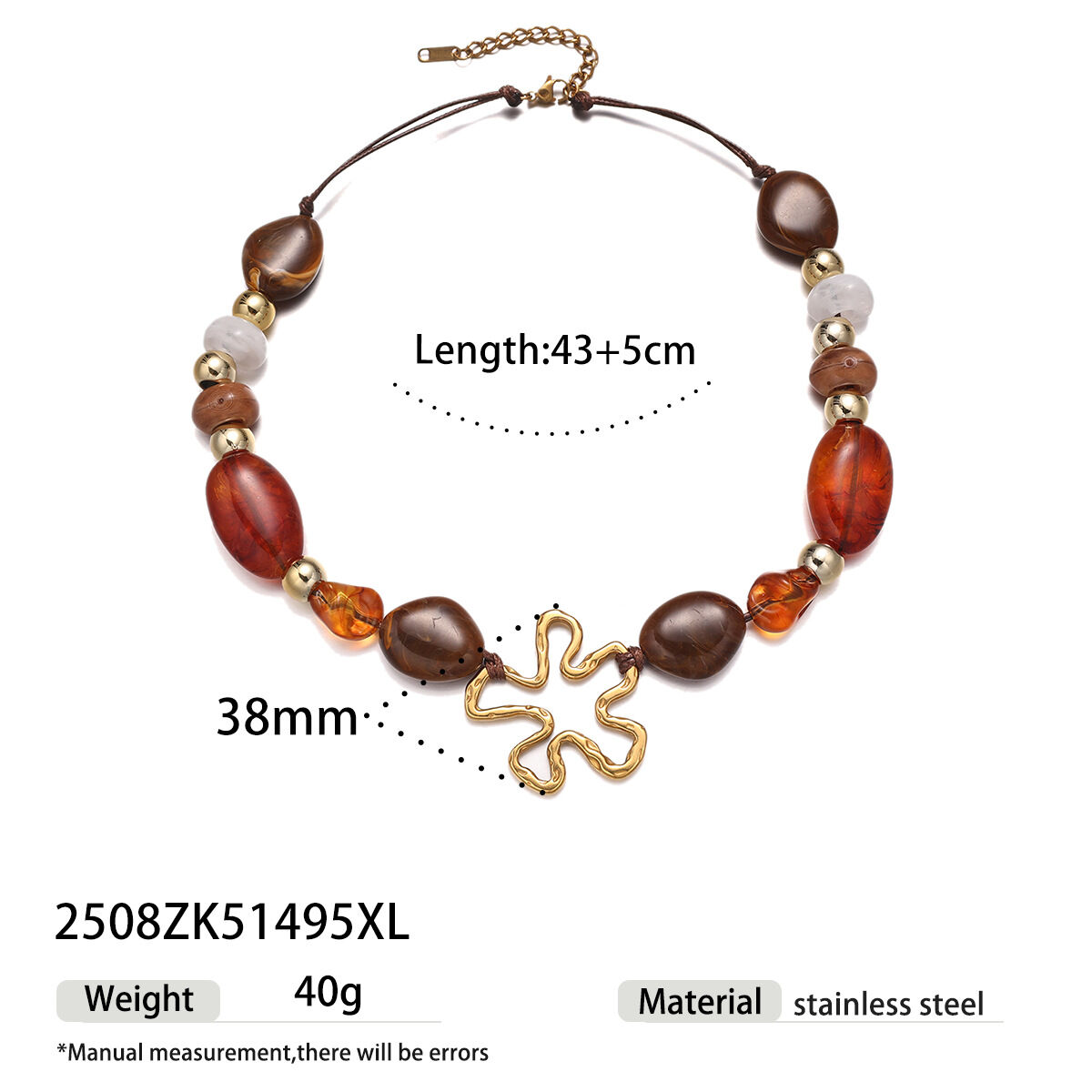 1 Piece Flower Shape Stainless Steel Waterproof Acrylic Beaded Necklace 