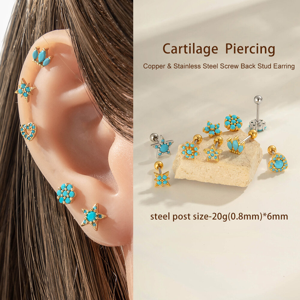 1 Piece Copper Gold Color Natural Stone Piercing Earring h5 Picture4