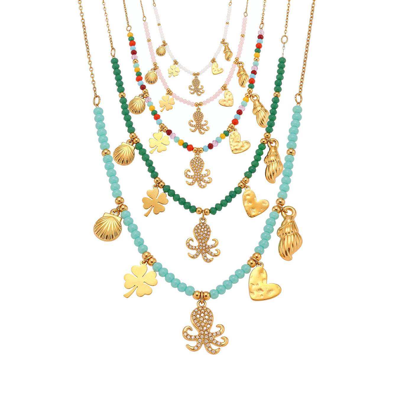 1 Piece Luxurious Octopus Stainless Steel Waterproof Gold Color Natural Stone Zircon Women's Beaded Necklaces h5 Picture5