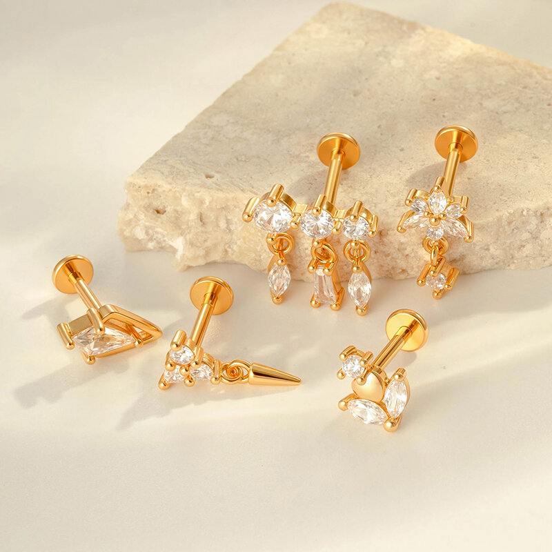 Boucles d'oreilles pendantes luxueuses rectangulaires en cuivre doré et zircon pour femme, 1 pièce h5 Image4