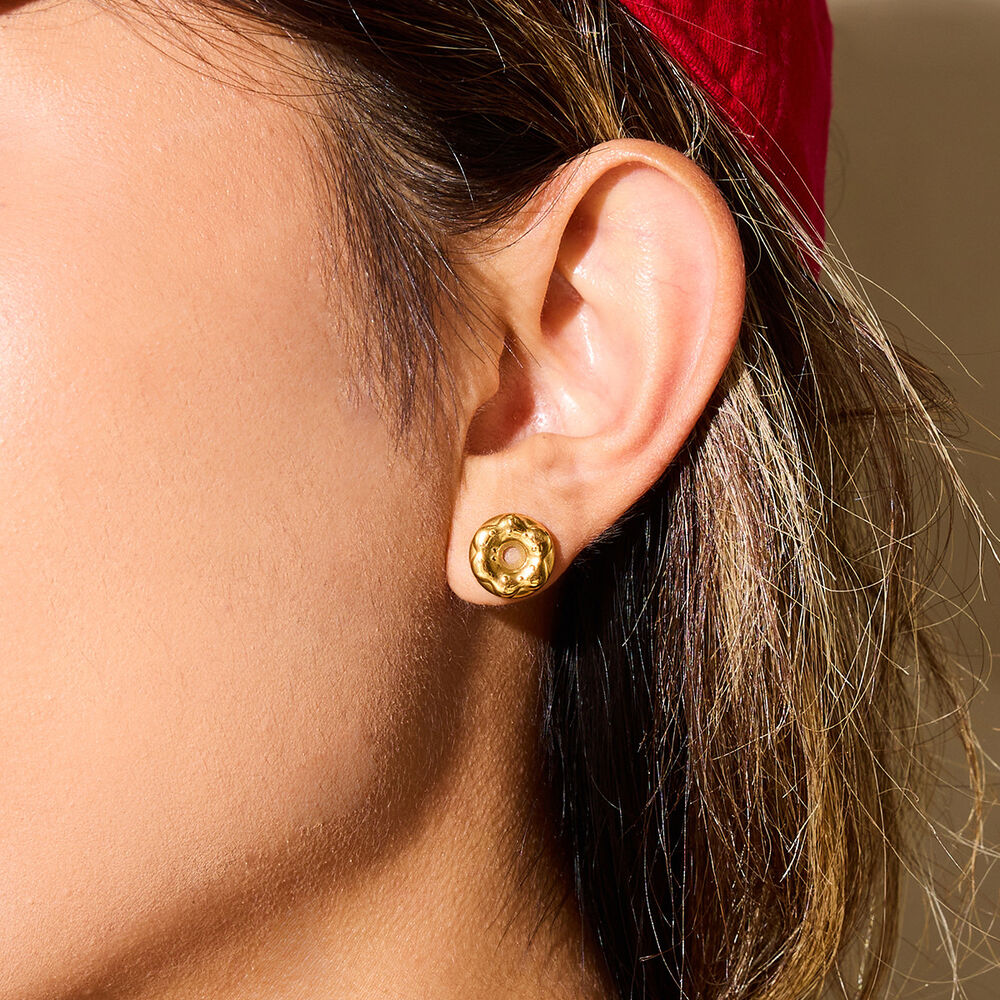 1 Pair Cute Doughnut Stainless Steel Waterproof Gold Color Women's Stud Earrings h5Picture3