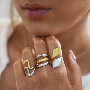 1 pezzo di anelli da donna in acciaio inossidabile color oro e argento misti h5 Immagine8