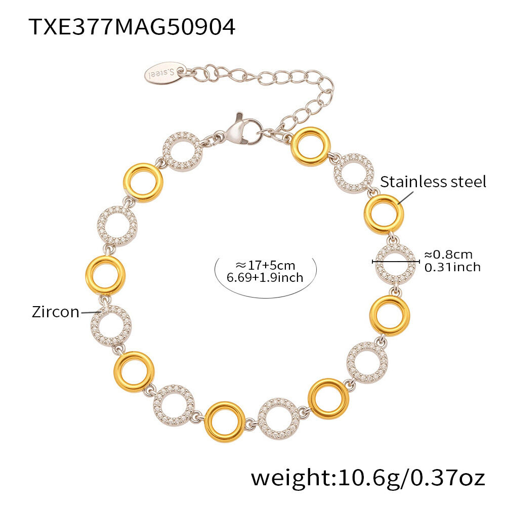Txe377-Color-Blocked Circle Zircon Bracelet 17+5Cm Picture5