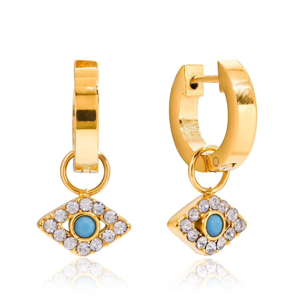 1 Pair Sparkling Devil's Eye Stainless Steel Waterproof Gold Color Women's Drop Earrings 