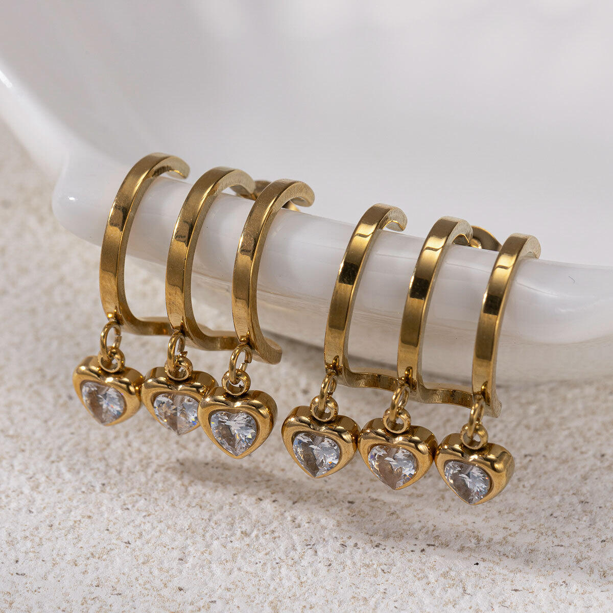 1 Pair Heart Stainless Steel Waterproof Gold Color  Zircon Drop Earrings h5 Picture3
