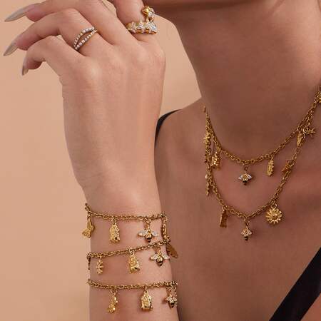 1 Piece Luxurious Flower&Bee Stainless Steel Waterproof Gold Color Women's Pendant Necklaces 2