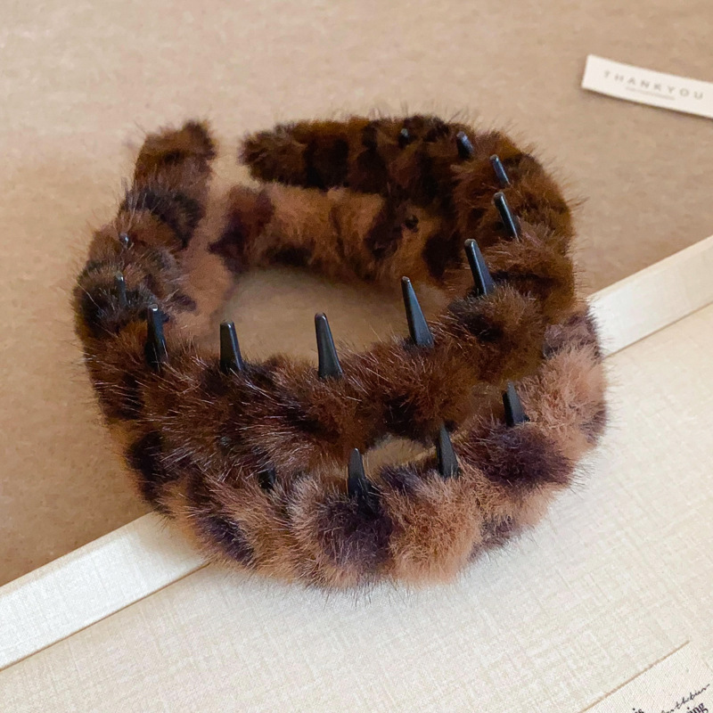 1 Stück Vintage Plüsch Stirnband mit Leopardenmuster h5Bild3