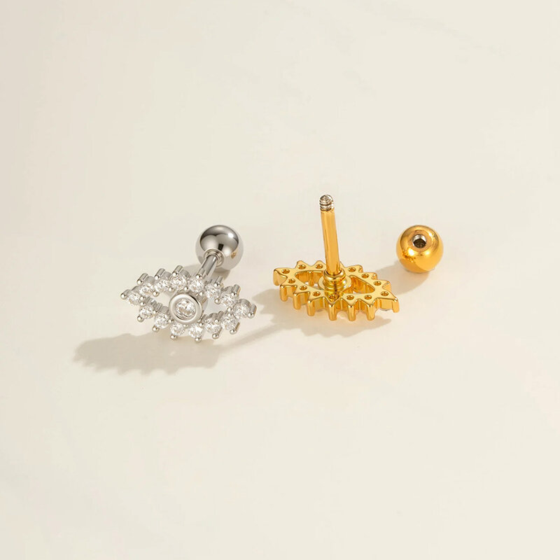 Orecchino piercing in zircone color oro rame con occhio del diavolo, 1 pezzo 2