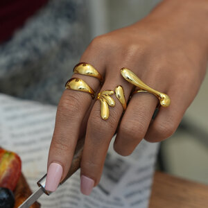 1 Piece Simple Daily Irregular Shape Stainless Steel Waterproof Gold Color Women's Statement Rings h5 Picture5