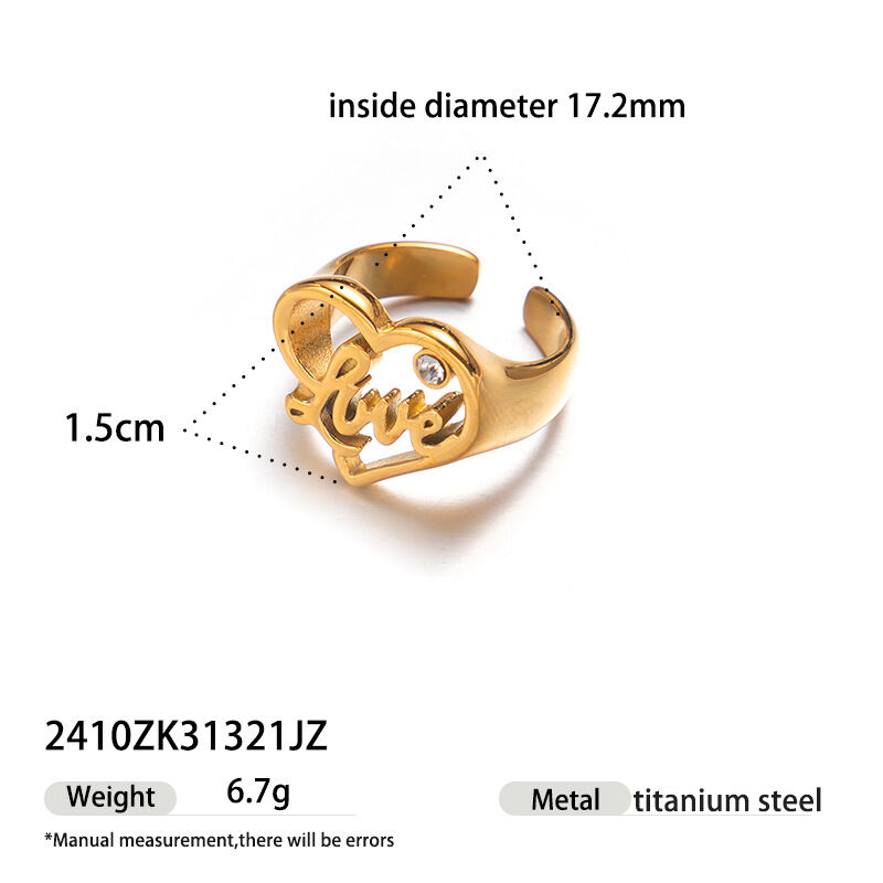 1 Piece Heart Stainless Steel Waterproof  Gold Color Statement Ring h5 