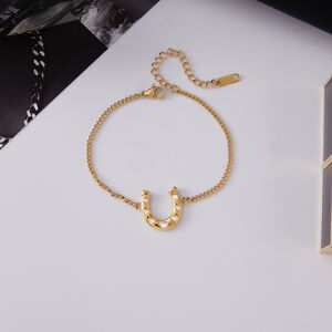 Luxurious Horseshoe-shaped Stainless Steel Waterproof Gold Color Zircon Women's Jewelry Sets h5 Picture8