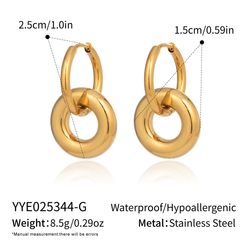 1 Pair Circle Stainless Steel Waterproof Gold Color Hoop Earrings