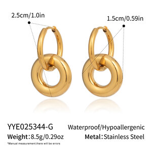 1 Pair Circle Stainless Steel Waterproof Gold Color Hoop Earrings h5