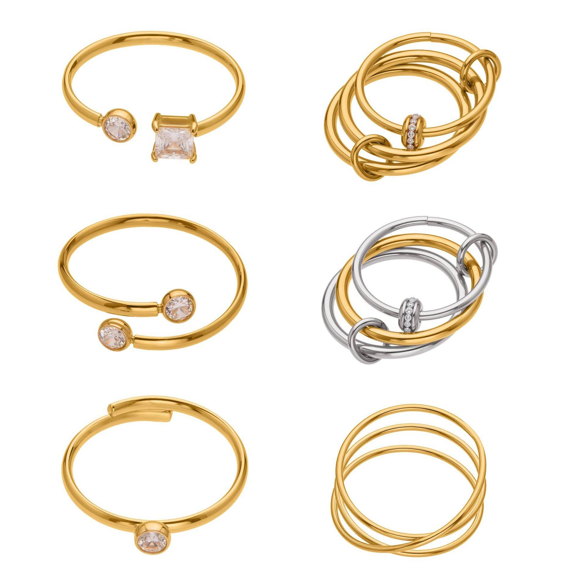 1 Piece Minimalist Circle Stainless Steel Waterproof Gold Color Zircon Minimalist Rings h5Picture6