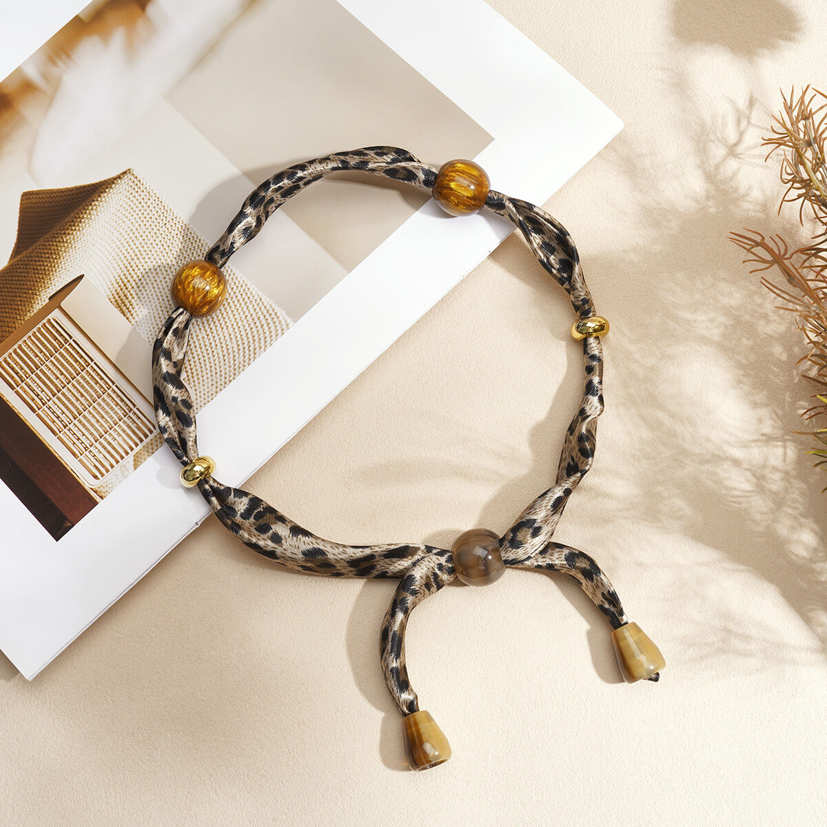 1 stuk retro luipaardprint stoffen sjaalketting Afbeelding6