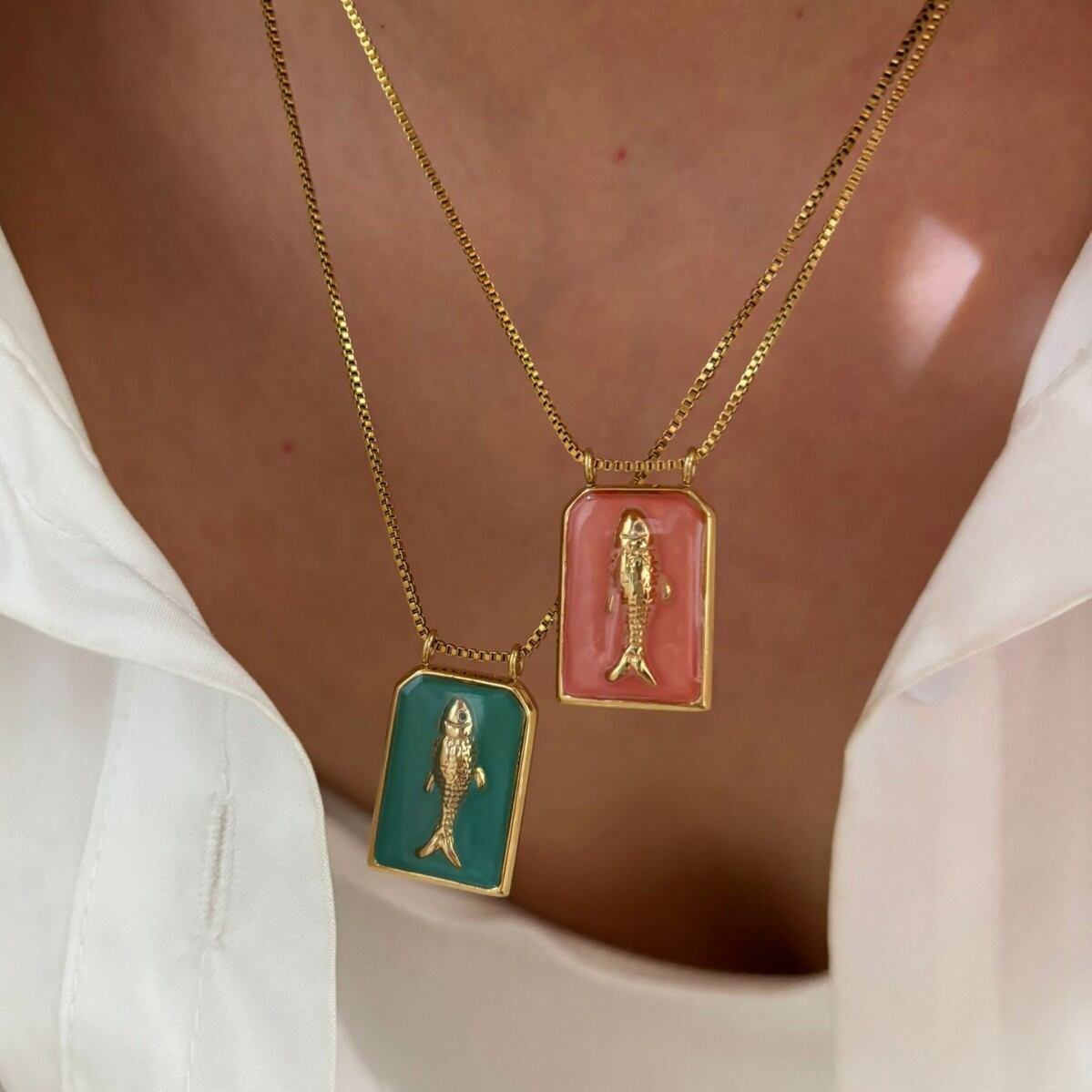 1 Piece Fish Stainless Steel Waterproof Gold Color Enamel Pendant Necklace 2