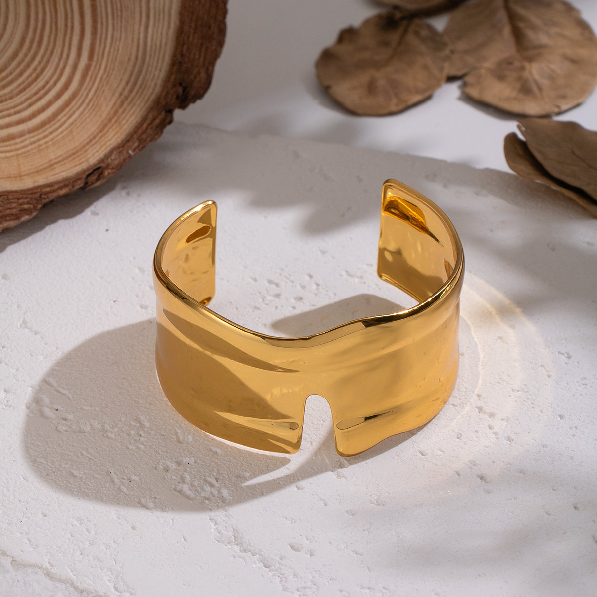 1 Piece Solid Color Stainless Steel Waterproof Gold Color Cuff Bracelet