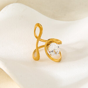 1 Piece Romantic Elegant Circle Rectangle Stainless Steel Waterproof Zircon Women‘s Statement Rings h5 Picture5