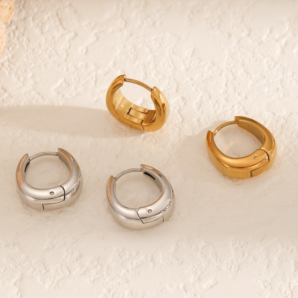 1 Pair Stainless Steel Waterproof Gold Color Hoop Earrings 2