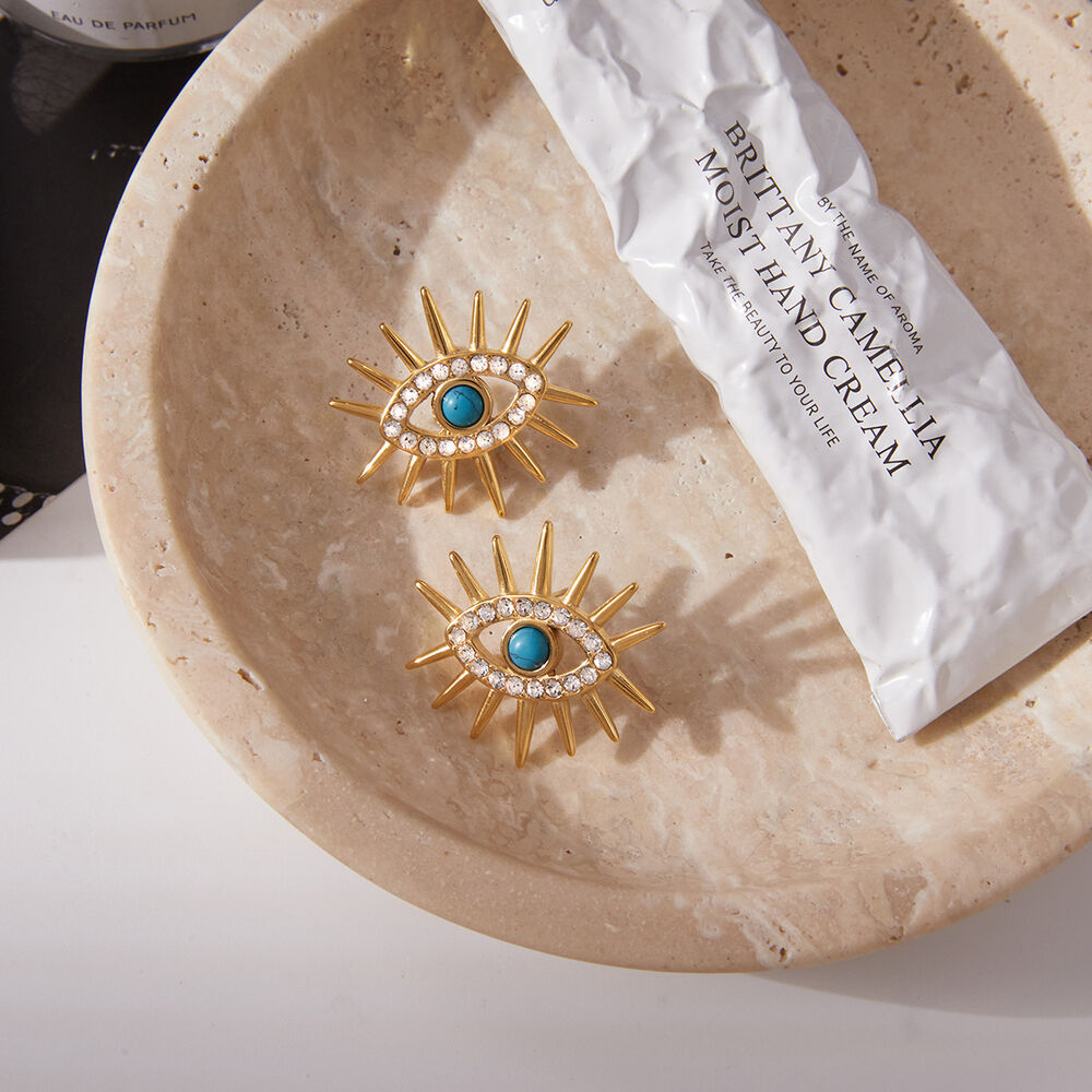 Retro Devil's Eye Stainless Steel Waterproof Gold Color Calaite Women's Jewelry Sets Picture5