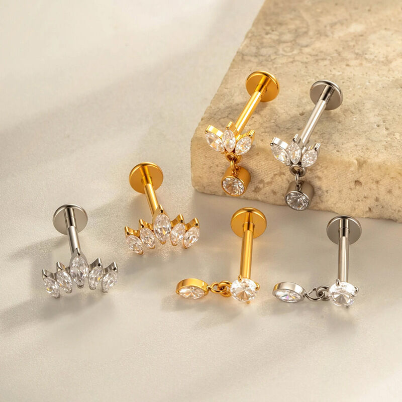 1 Piece Classical Droplet Titanium Alloy Gold Color Zircon Women's Piercing Earrings h5Picture4